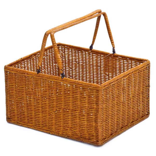 型番4007 籐かごバスケット 良質ラタン 収納整理カゴ 取っ手付き 店舗