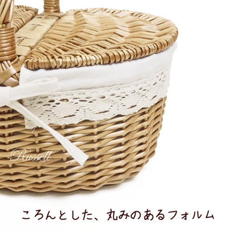 品番709 ふた付き 布付き かわいいピクニックバスケッ ト M【かごのお