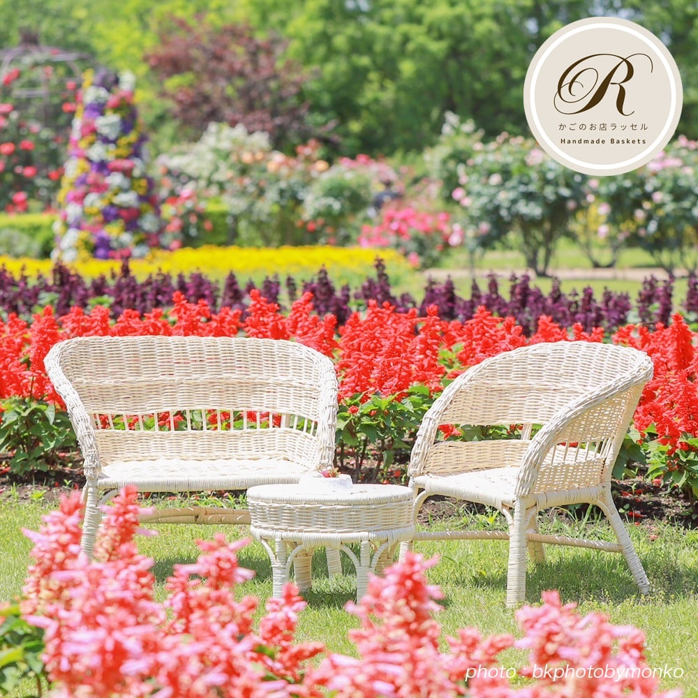 品番615-Single 白いラタンチェア 籐 1人用【かごのお店ラッセルSTORES