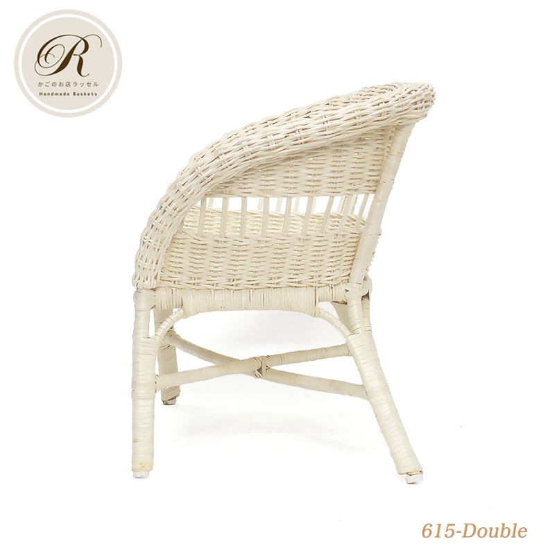 品番615-Double 白いラタンチェア 籐 ラタンベンチ【かごのお店