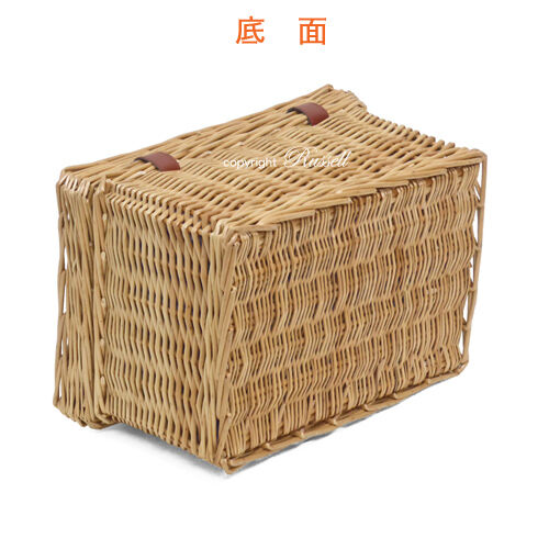 【かごのお店ラッセル】 手作り柳バスケット 45x28x23cm 布付き ハンドル付き 柳バスケット かご ピクニックバスケット【かごの