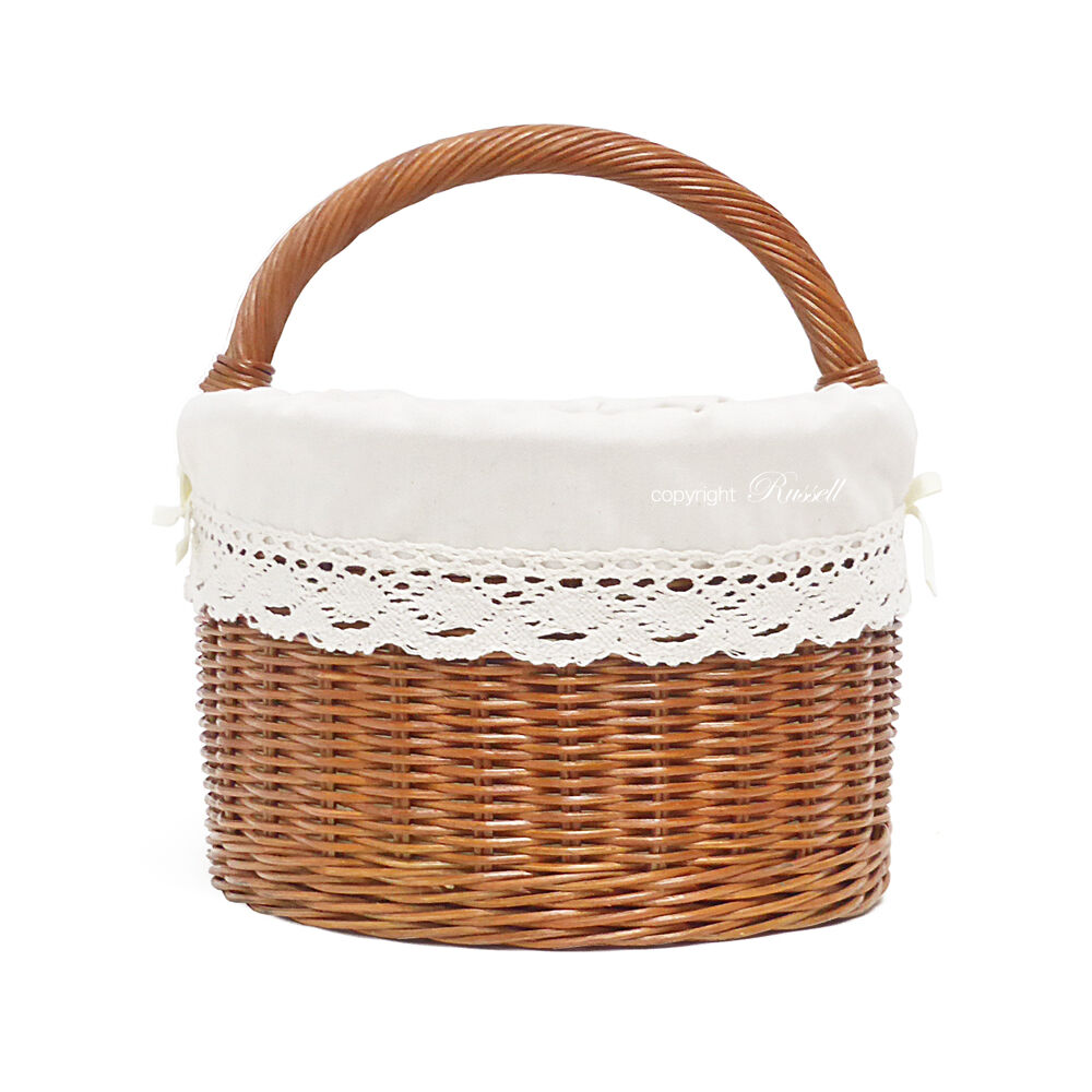 品番WF623-NA 籐かごピクニックバスケット ハンドル＆布付き 小型犬猫