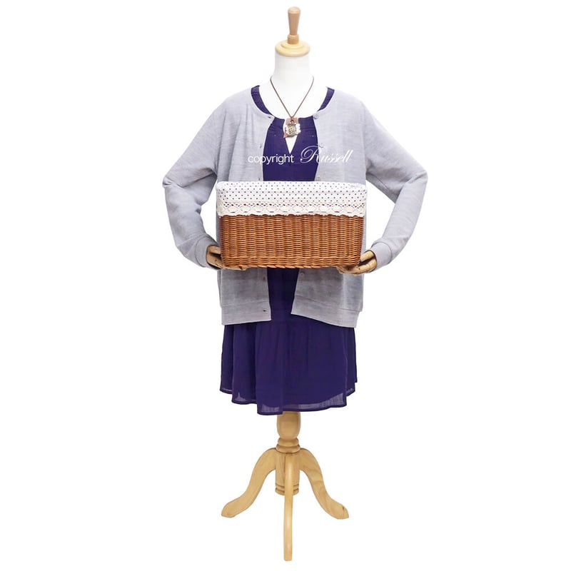 型番WF8002-DOT 籐かごバスケット 布付 収納整理カゴ 子物入れ 店舗