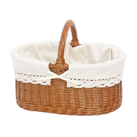 品番WF623-NA 籐かごピクニックバスケット ハンドル＆布付き 小型犬猫キャリー【かごのお店ラッセルSTORES】