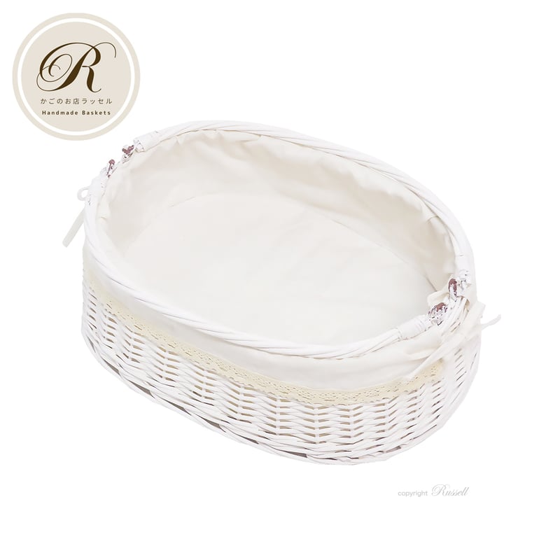 品番9020-WH 浅型 ハンドルが倒せる 布カバー付き かごバスケット