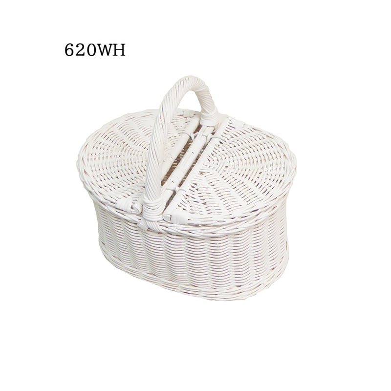 品番620 White paint 籐かごバスケット 【かごのお店ラッセル STORES