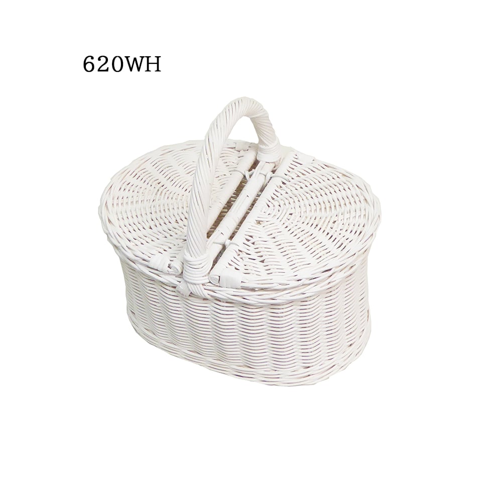 品番620 White paint 籐かごバスケット 【かごのお店ラッセル STORES