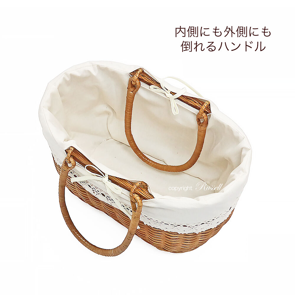 品番WF816-NA 布カバー付き 籐かごバッグ ラタンバスケット【かごのお