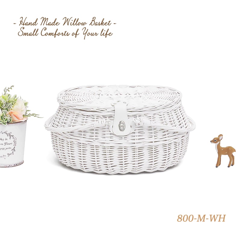 品番800-M-WH ホワイトバスケット 内布付き ハンドル付き かご