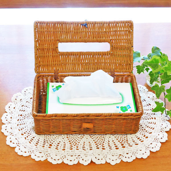 高級 藤製 ティッシュケース 新品 手作り レトロ original