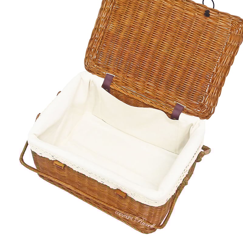 品番WF569-NA ふた付き布付き籐かご ピクニックバスケット L【かごのお