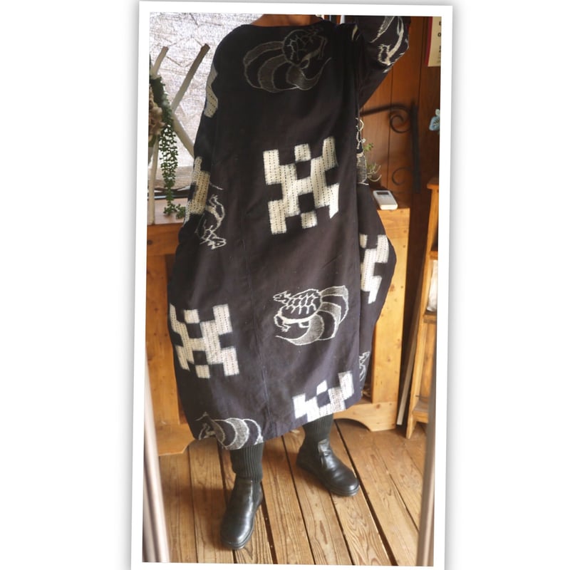 古布絵絣と無地紺のワンピース | お日柄洋裁店*littlepig 古布絵絣と無地紺のワンピース | お日柄洋裁店*littlepig