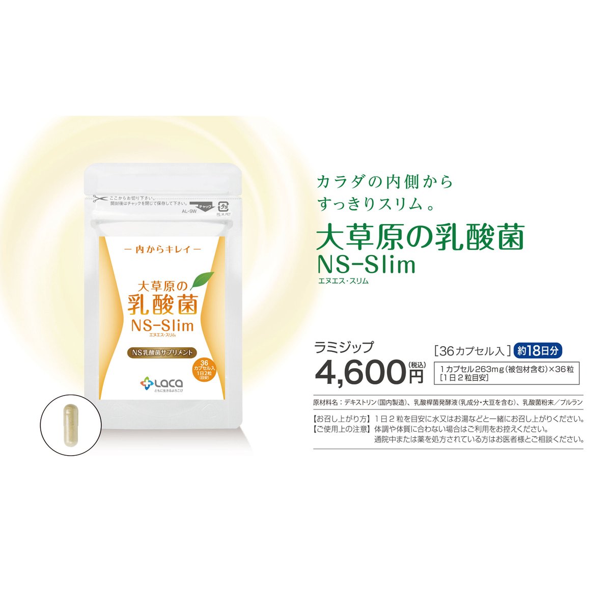 大草原の乳酸菌 NS-Slim 36カプセル　2袋 大草原の乳酸菌NS-Slim（36粒） | ラクア公式SHOP