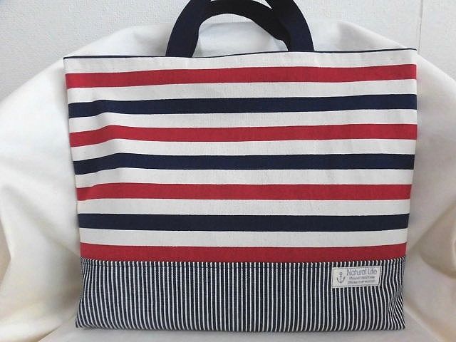 トートバッグ29.5cm×40cm／ボーダー赤紺・ヒッコリー【tt111