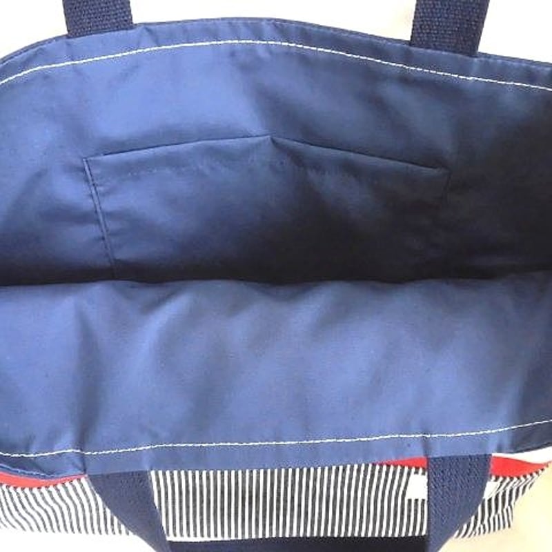 トートバッグ29.5cm×40cm／ボーダー赤紺・ヒッコリー【tt111