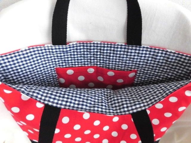 トートバッグ29cm×40cm・ツートン／赤に白ドット・黒【tt107