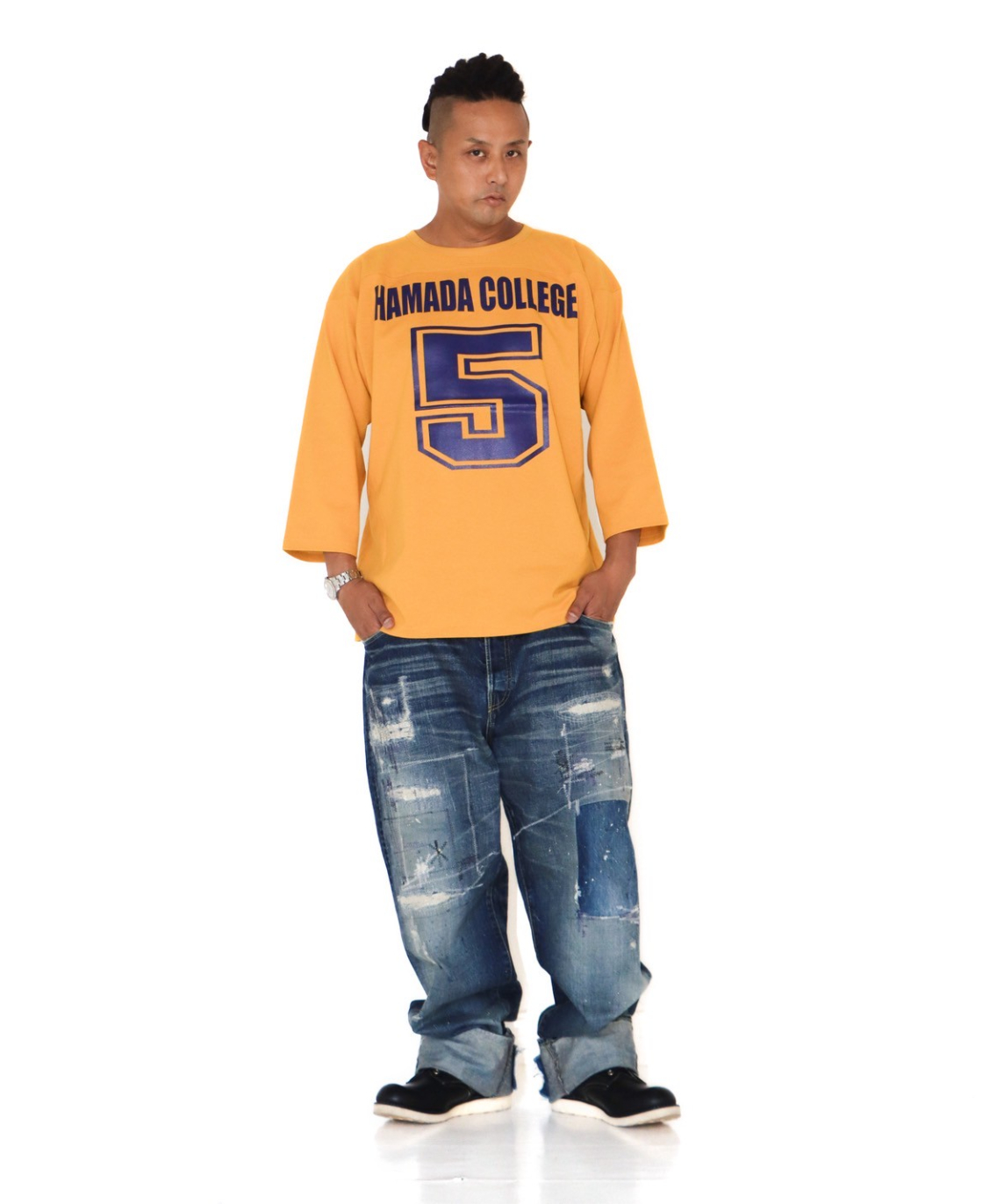 A0025-288】□HAMADA COLLEGE FOOTBALL TEE□3/4 SLE