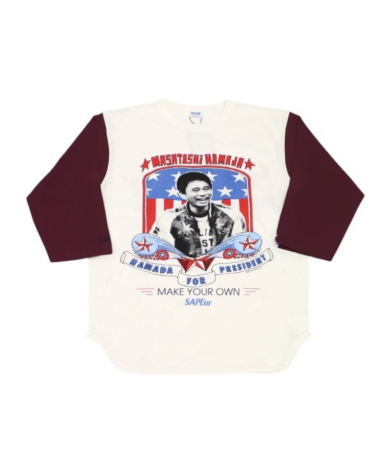 A0025-088】□HAMADA FOR PRESIDENT□3/4 SLEEVE□ホワイ A0025-088】□HAMADA FOR PRESIDENT□3/4 SLEEVE□ホワイ