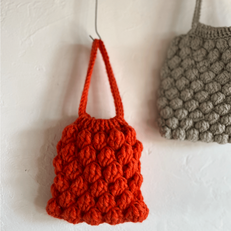 送料込みウールロービングで編むラージバブルきんちゃく -印刷済み編み