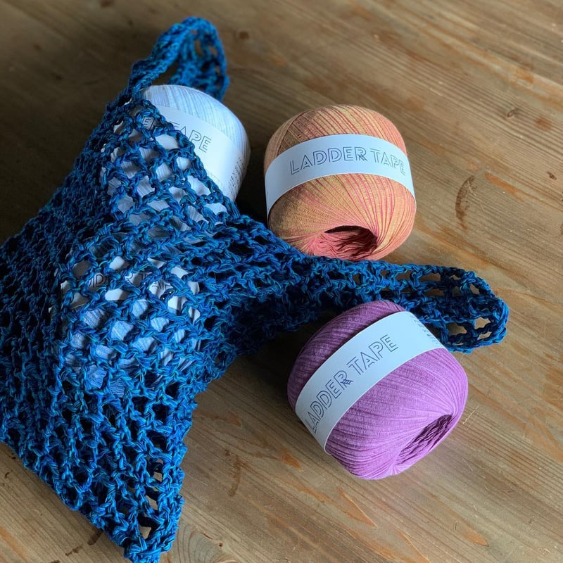 送料込み ラダーテープで編むグリッド模様のメッシュバッグ -印刷済み