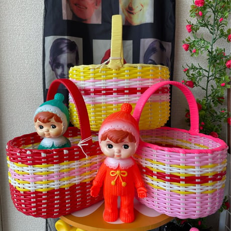当店特注「大きいひとみちゃん」　昔ながらの買い物かご　【竹日の丸印】手作り　ハンドメイド