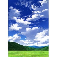 【イラスト背景】【合作】青空_縦長用10_山01_草原02