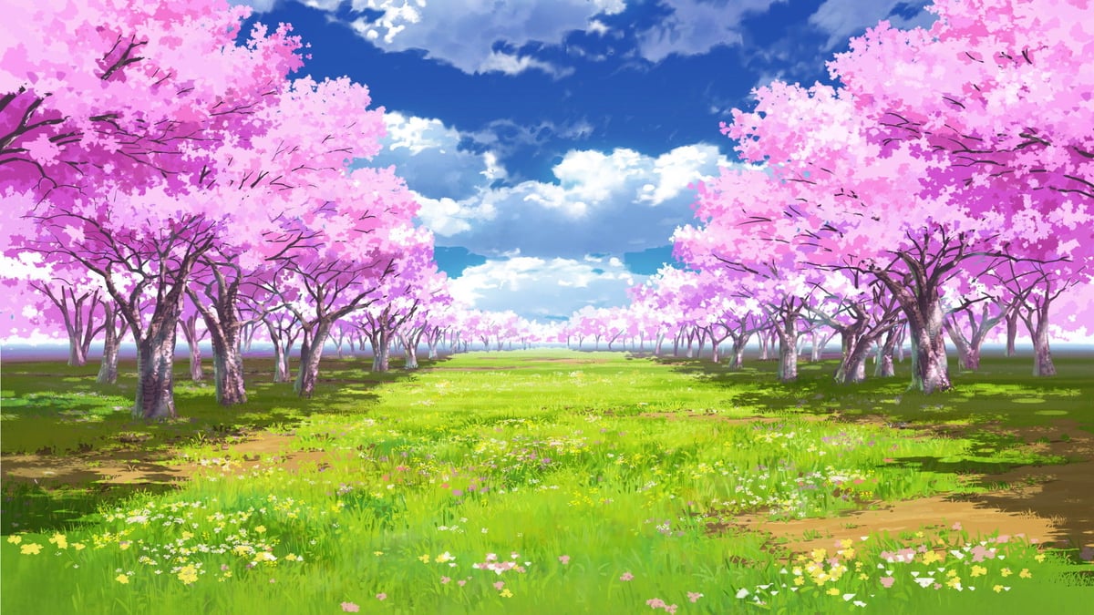 イラスト背景】【合作】時差雲05_桜04_草原03 | 彩玉のpsd背景素材SHOP