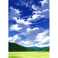 【イラスト背景】【合作】青空_縦長用10_山01_草原04