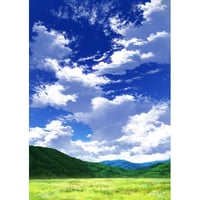【イラスト背景】【合作】青空_縦長用10_山01_草原05