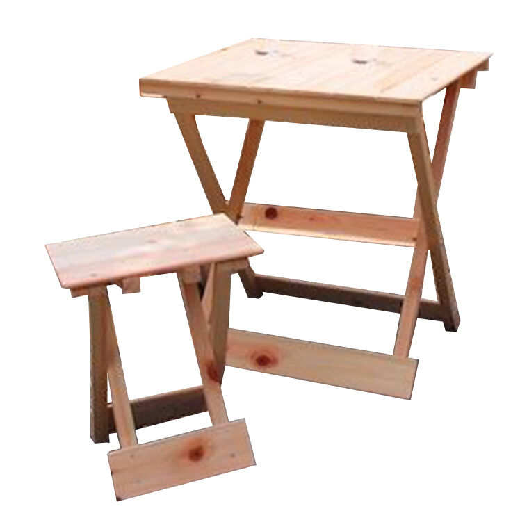 ヒノキの折りたたみ家具セット（折りたたみテーブルx1、折りたたみ