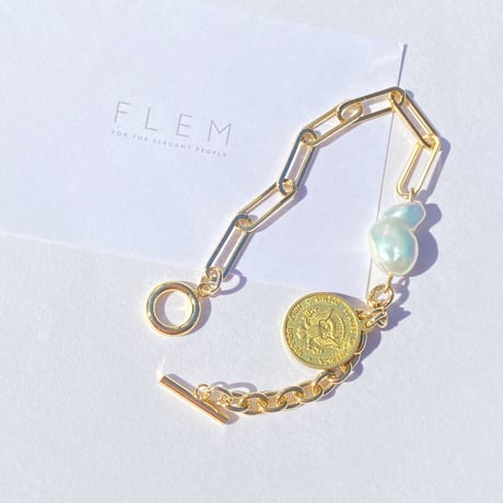 淡水パール×コインゴールドチェーンブレスレット