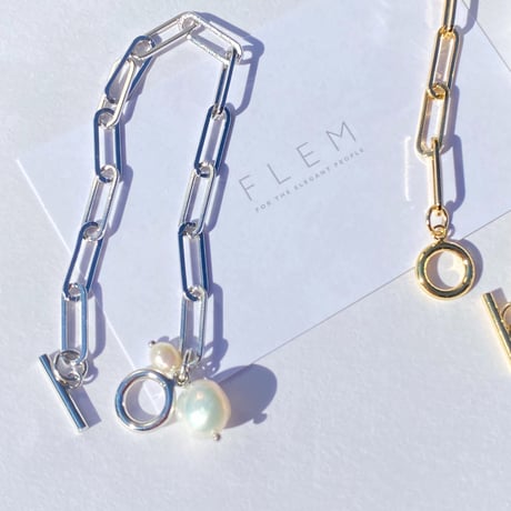 シルバーチェーン×淡水パールブレスレット