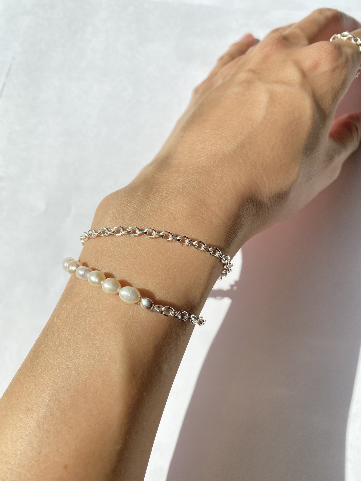 淡水パール×シルバーチェーン二連ブレスレット | flem