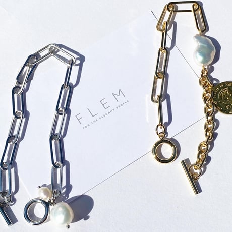 シルバーチェーン×淡水パールブレスレット