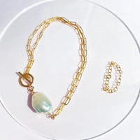 淡水パール×ゴールドチェーン二連ブレスレット