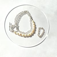 淡水パール×シルバーチェーン二連ブレスレット