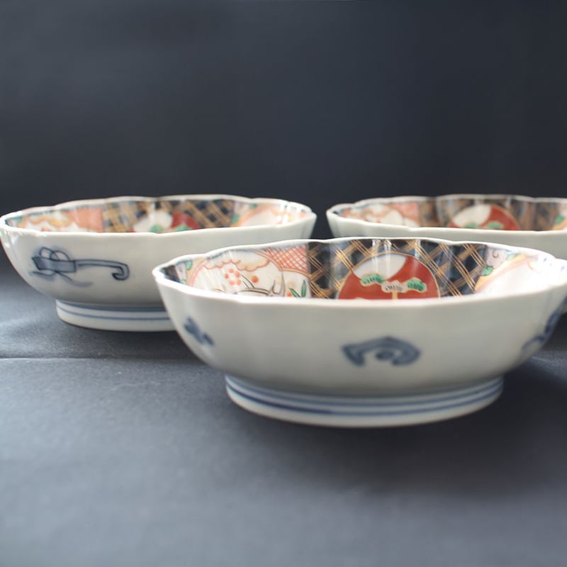 伊万里 錦八角皿 中皿 歪み 極上品 その1 ザクロ 果実 明治 P-157 古伊万里 KOIMARI 染錦 柘榴文 膾皿 5客セット | imarimaru