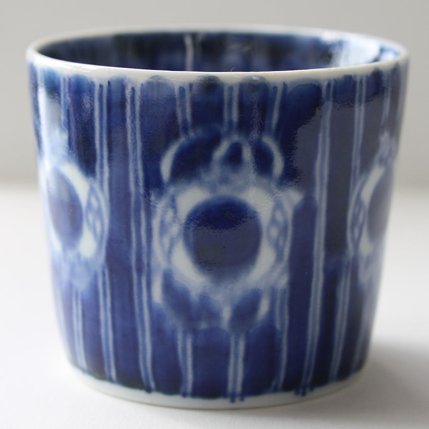 古伊万里 染付縦縞鼓文そば猪口 江戸後期 original