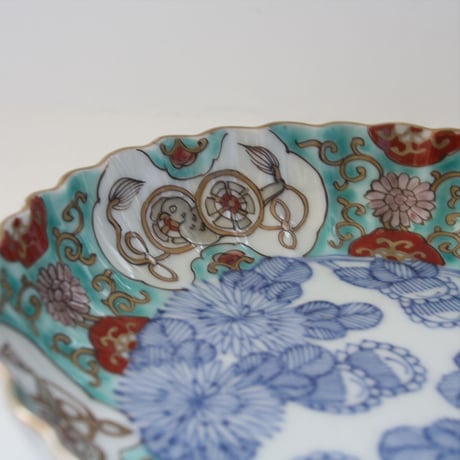 Ps-204  古伊万里 KOIMARI 染錦 花鳥文 輪花皿 2客セット