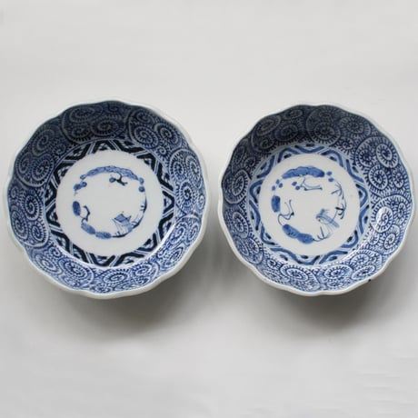 Ps-201 古伊万里 KOIMARI 染付 蛸唐草文 膾皿 ２客セット