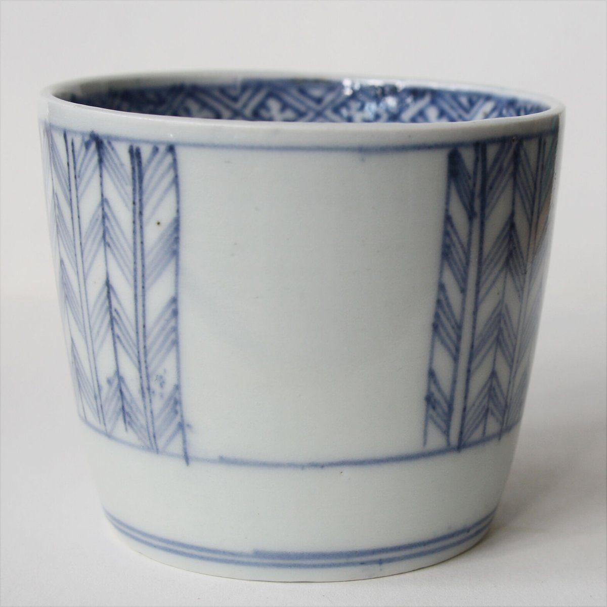 c174 古伊万里 中猪口 5客 染付 矢羽根図 蕎麦猪口 そば猪口