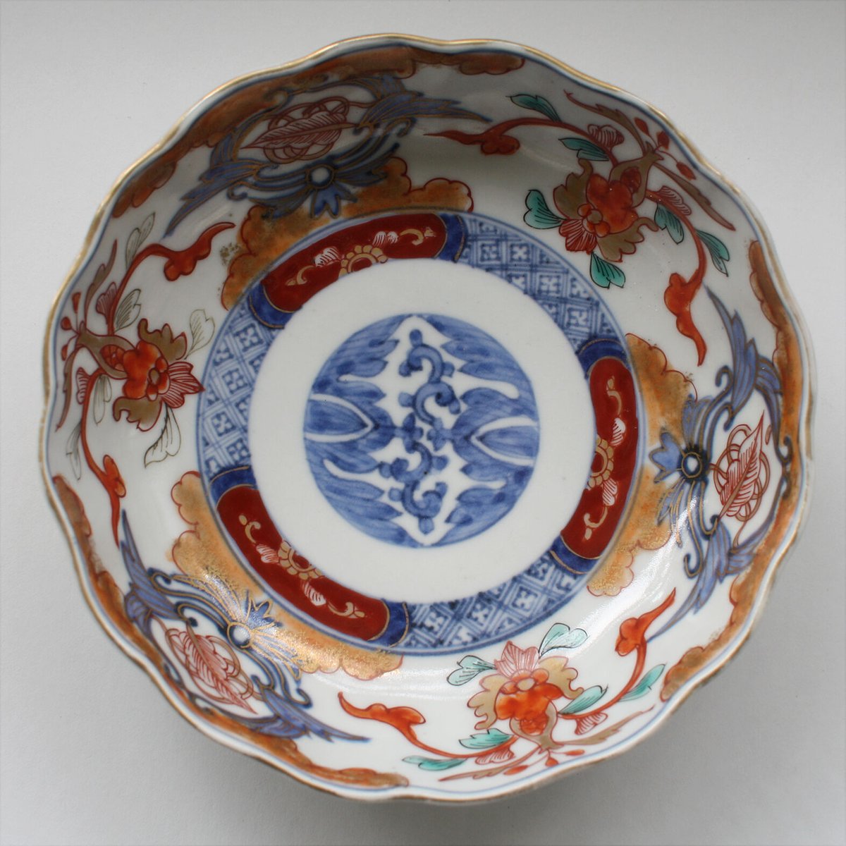 値下げ❕古伊万里染錦見込みに笹区割 鳳凰大鉢