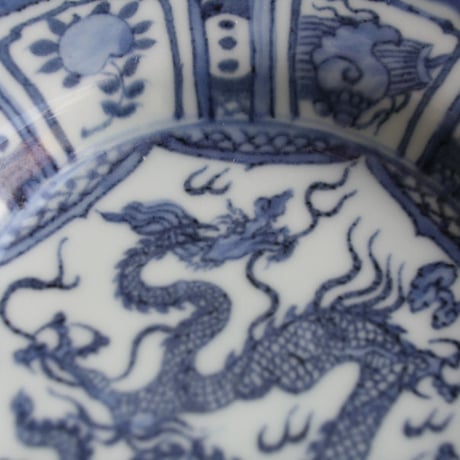 P-118  古伊万里 KOIMARI 染付 芙蓉手 龍文中皿