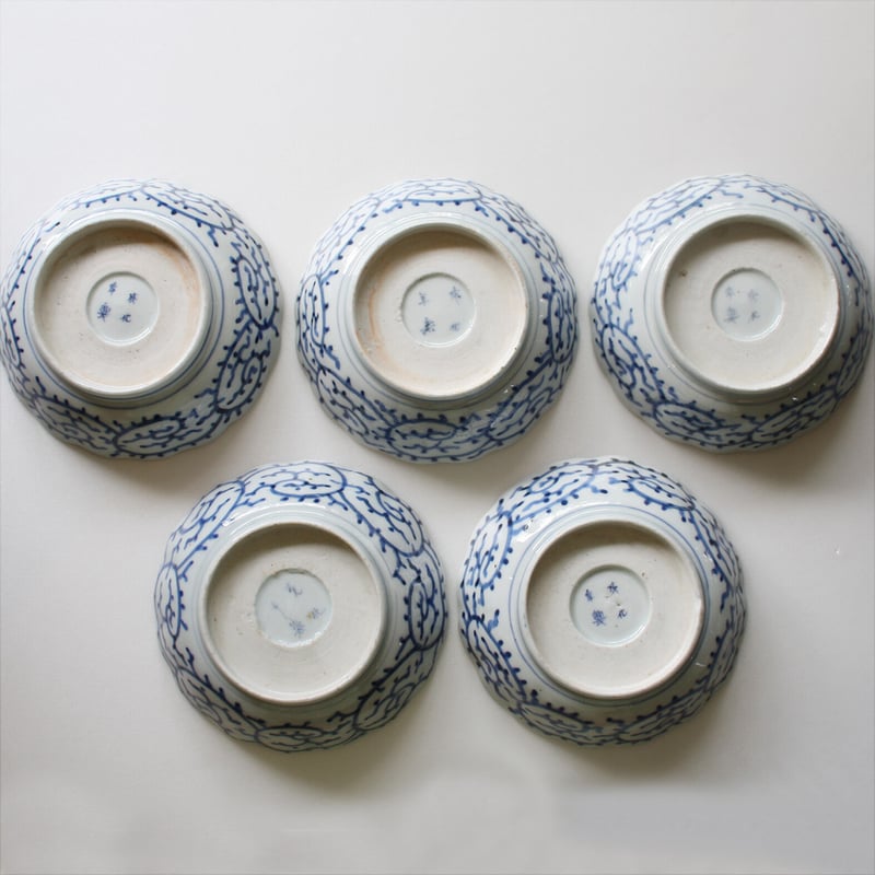 Ps-206 古伊万里 KOIMARI 微塵唐草文 膾皿5客セット | imarimaru Ps-206 古伊万里 KOIMARI 微塵唐草文 膾皿5客セット | imarimaru