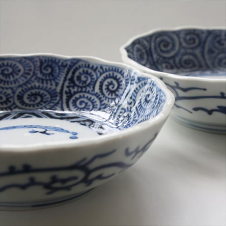 Ps-201 古伊万里 KOIMARI 染付 蛸唐草文 膾皿 ２客セット