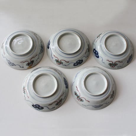 P-109  古伊万里 KOIMARI 色絵 青龍文 豆皿 ５枚セット