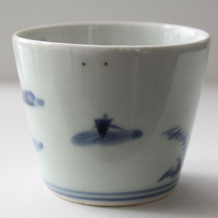 198 古伊万里 KOIMARI 染付 山水・東屋・帆掛け舟図 蕎麦猪口 198 古伊万里 KOIMARI 染付 山水・東屋・帆掛け舟図 蕎麦猪口