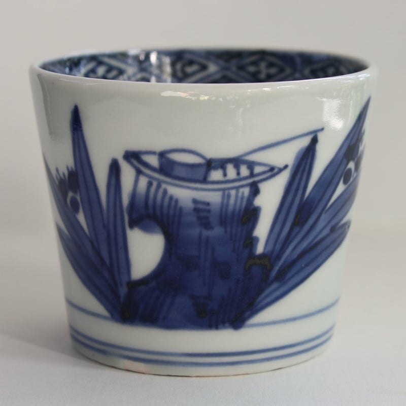 177 古伊万里 KOIMARI 染付 手水鉢・柄杓・鳥文 蕎麦猪口 177 古伊万里 KOIMARI 染付 手水鉢・柄杓・鳥文 蕎麦猪口