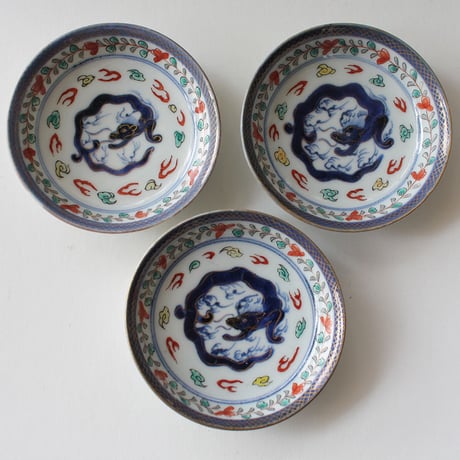 P-109  古伊万里 KOIMARI 色絵 青龍文 豆皿 ５枚セット