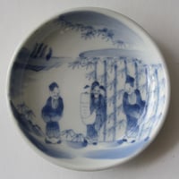 平戸　伊万里　染付　芙蓉手　隠れ蓑に花の図　６寸皿　２枚　E179AS-CSh 平戸 伊万里 染付 芙蓉手 隠れ蓑に花の図 6寸皿 2枚 E179AS